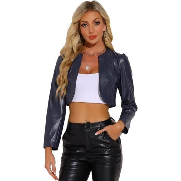 Jackets & Blazers - ⭐ Allegra K Women's PU Leather Crop Jacket Open Front Long Sleeve Chic Coat